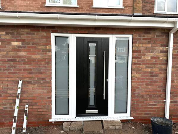 Black composite door with sidelights